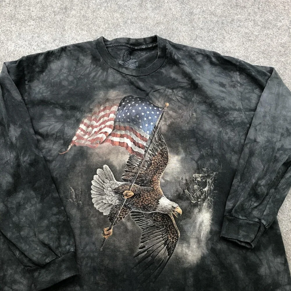 The Mountain Shirt Mens XL Black Bald Eagle American Flag Graphic Long Sleeve - Picture 4 of 9